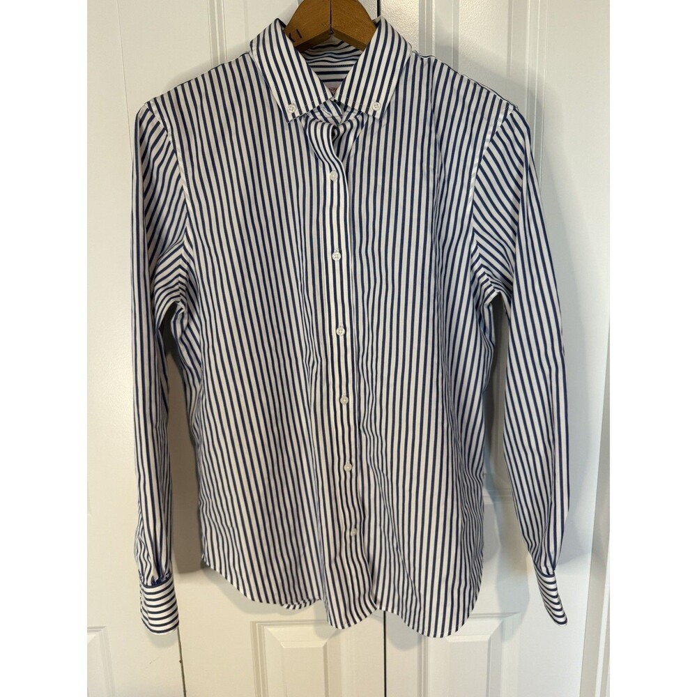Brooks Brothers women Blue Stripe Button Front Shirt Blouse 8
